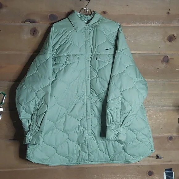 Nike Sportswear Essentials Quilted Trench Coat Jacket Olive Green Womens XL - Picture 1 of 5